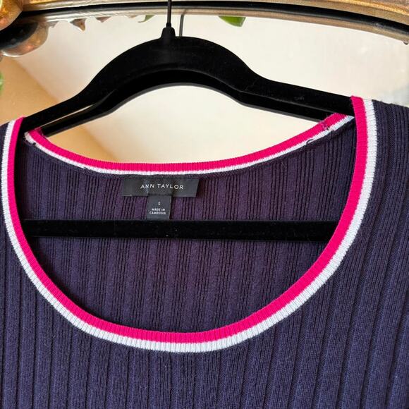 Vintage Ann Taylor Blue Ribbed 3/4 Sleeve Preppy Y2K Sweater Small - Picture 4 of 7